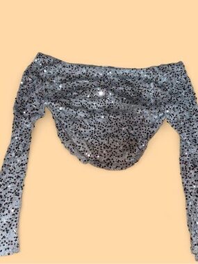 Madden Girl Silver Sequin Off-Shoulder Crop Top